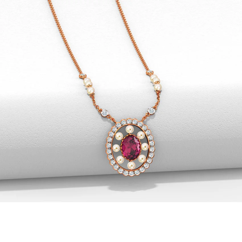 Ruby Pearl Halo Diamond Necklace