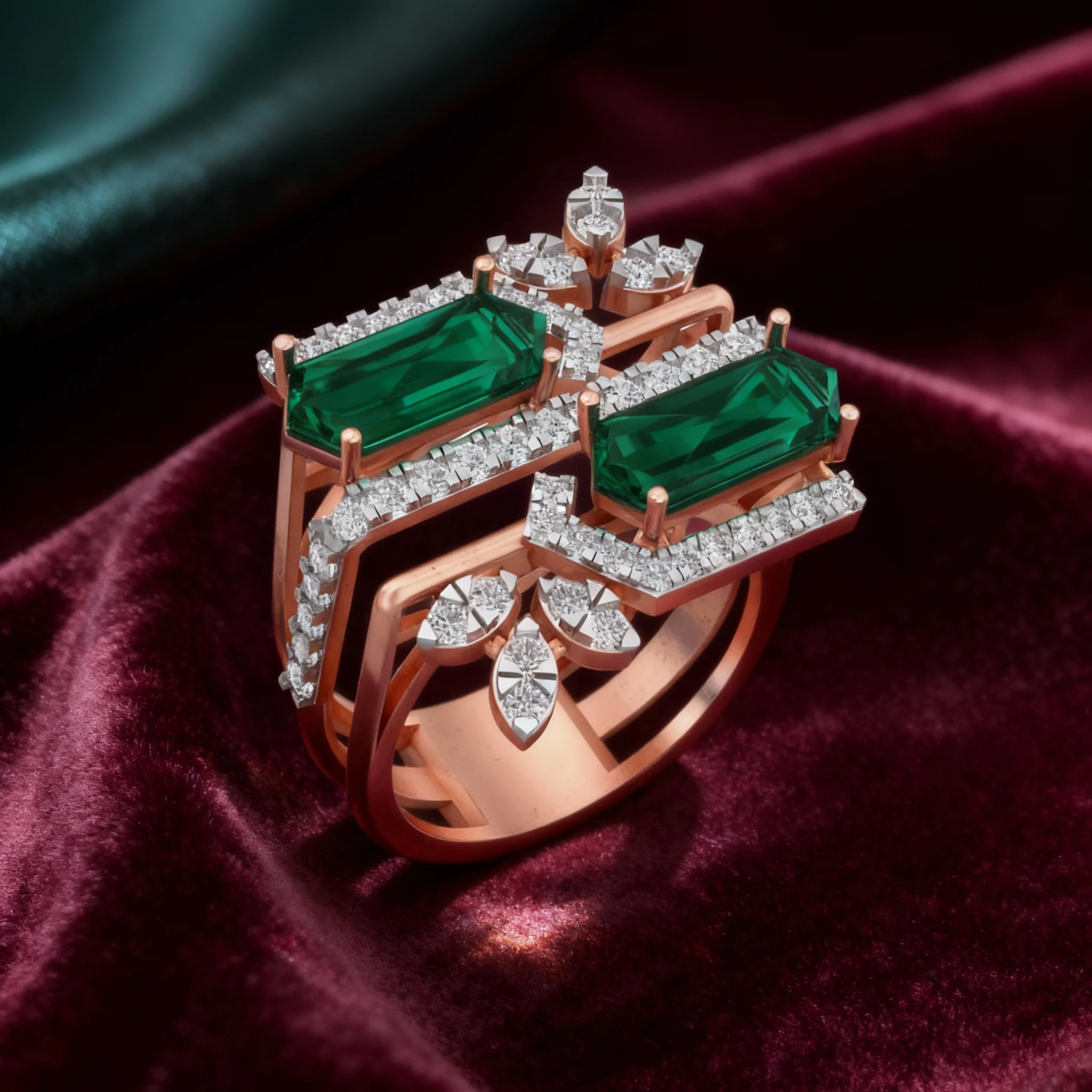 The Verdant Bloom Emerald Cocktail Ring