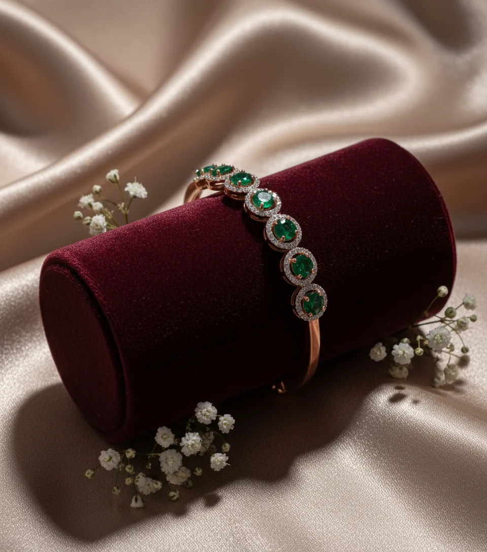 Esme Emerald & Diamond Halo Bangle