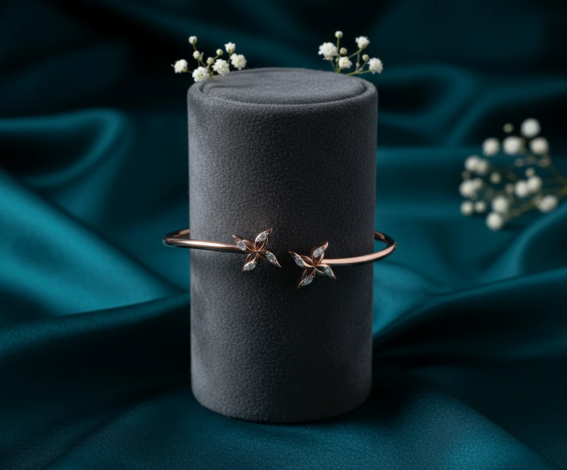 Open Floral Cuff with Diamonds