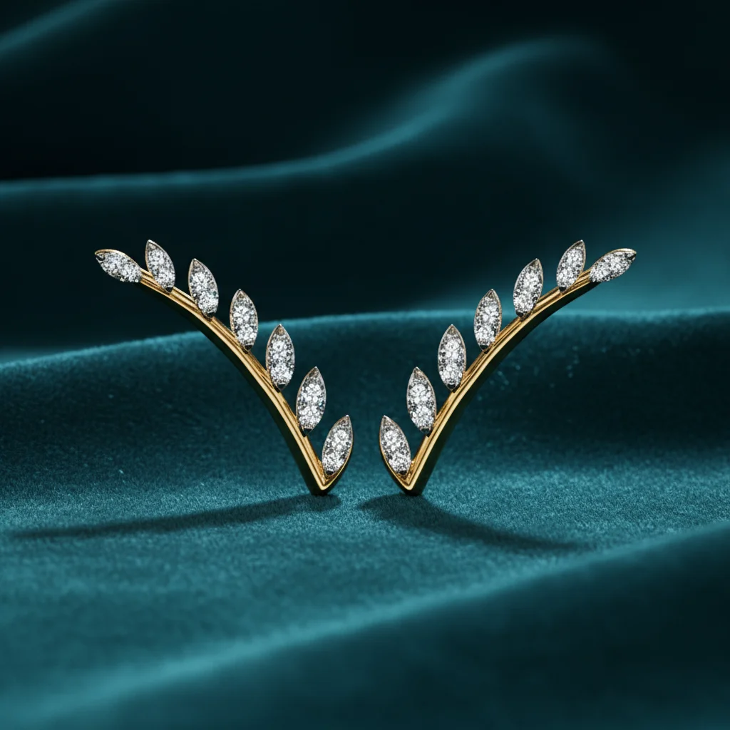 Gilded Laurel Diamond Ear Climbers
