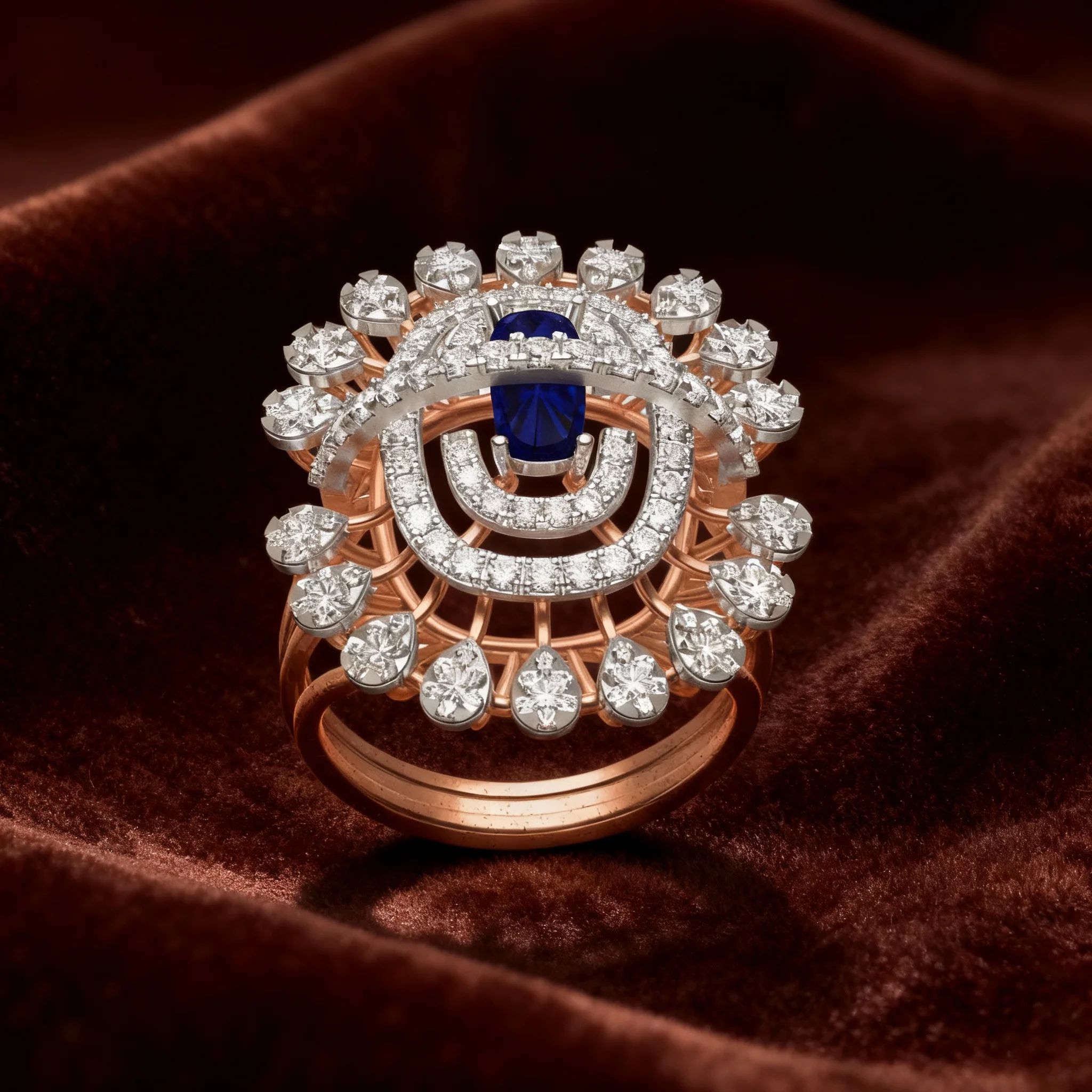 Sapphire Plume Cocktail Ring