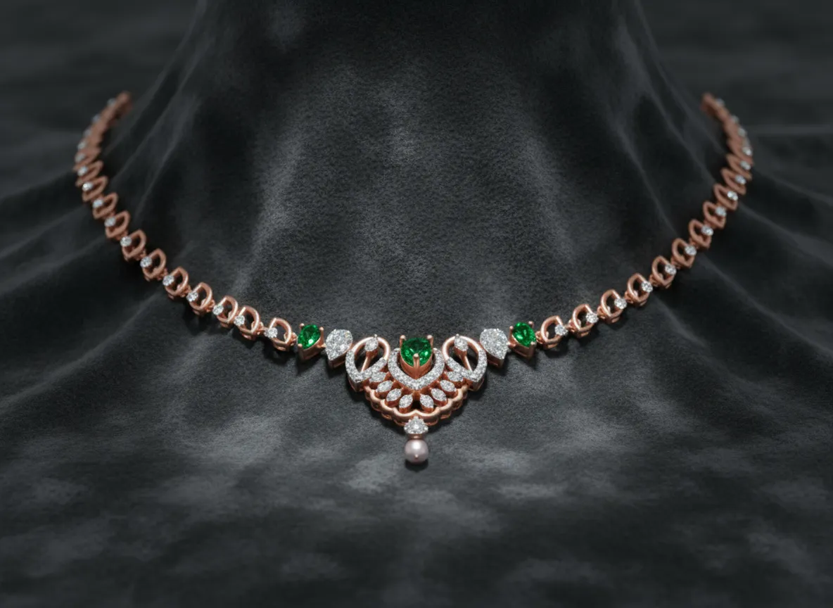 Emerelle Emerald Diamond Pearl Necklace